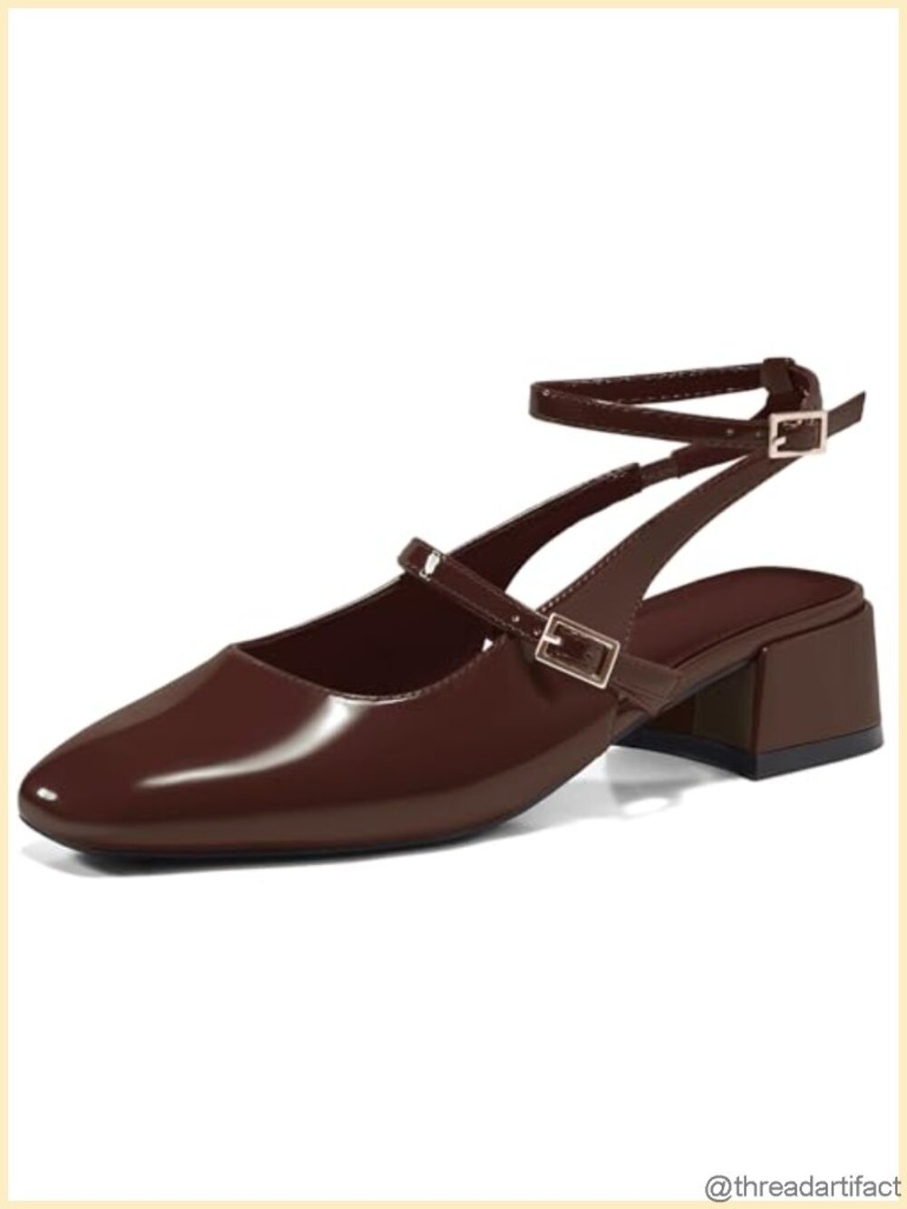 Women's Mary Jane Chunky Low Heel Square Toe Ankle Strap Pumps Faux Leather